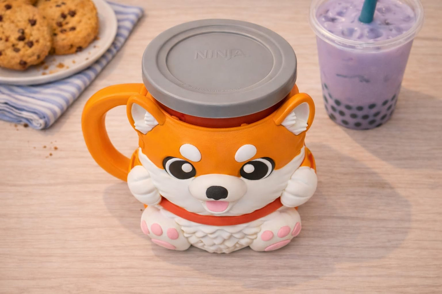Shiba Doge Ice Cream Pint Holder - Original Design - Fits Standard & Ninja-Creami Pints - 2 Spoon Slots - Insulated Cup Sleeve to keep hands Warm - Reusable Ice Cream Sleeve