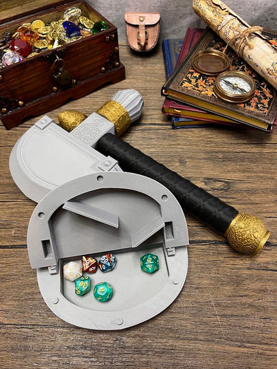 Axe Dice Holder & Dice Tray with Health Tracker - (Random 7PCS D20 Dice Set Included) - Tabletop Roleplaying Game - Dice Storage - Dice Roller - DND - Dungeons and Dragons