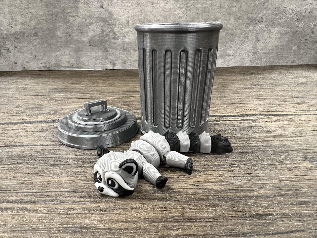 Racoon with Trashcan - Trash Panda in Dumpster Fire - Racoon and Trash Can - Articulating Fidget - 3D Printed Movable Toy - Fidget Toy - Novelty Gift - Made in USA
