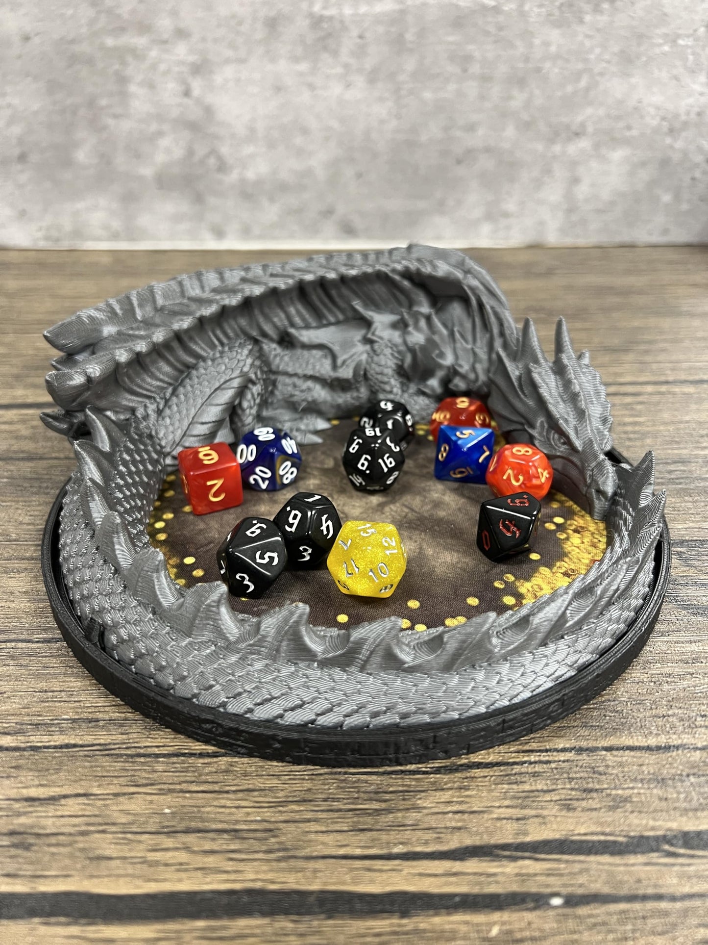 Dragon's Hoard Dice Tray - V2 - (Random 7pc D20 Dice Included) - Dice Jail - Dice Holder - Neoprene Rolling Mat - DND Gift - D&D Gift - Dungeons and Dragons Gift - D&D
