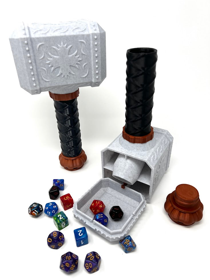 Hammer Dice Tower - (Random 7PCS D20 Dice Set Included) - DiceHolder - DiceRoller - Tabletop RPG Accessory - DND - D&D