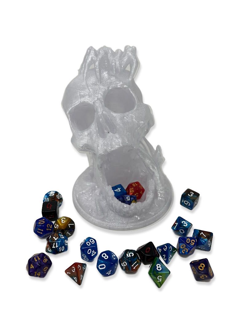 6.5" Skull Dice Tower - Made in USA - (Random 7PCS D20 Dice Set Included) - No Paint Odorless Plastic - Tabletop Roleplaying Game - Dice Roller - DND - D&D