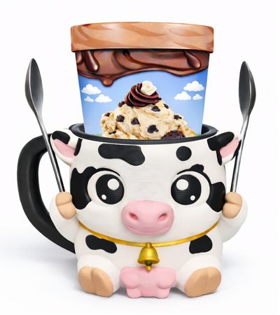 Farm Cow Ice Cream Pint Holder - Fits Standard & Ninja-Creami Pints - 2 Spoon Slots - Insulated Cup Sleeve to keep hands Warm - Reusable Ice Cream Sleeve