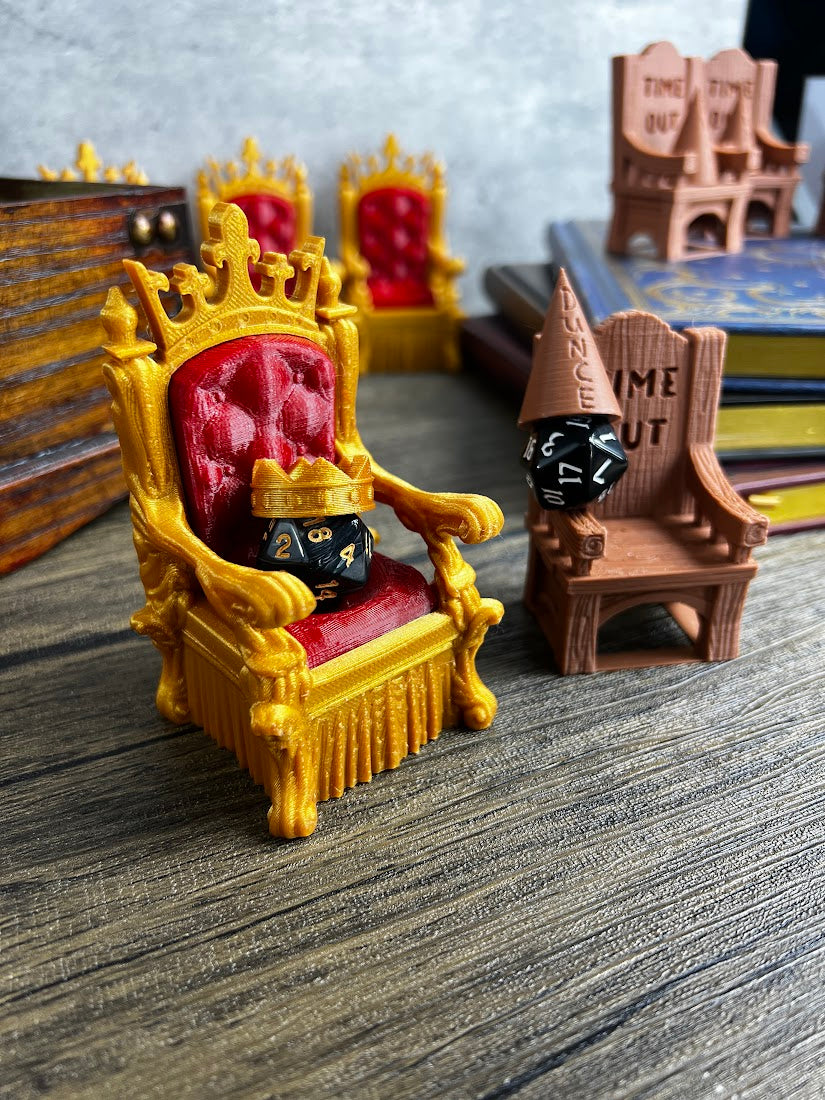 Dice Jail Cage - Time Out Chair & Dunce Hat - Chair of Shame - Crit Crown & Lucky Throne - (Random 7PC D20 Dice Set Included) - Gift for Dungeons and Dragons - DND - D&D