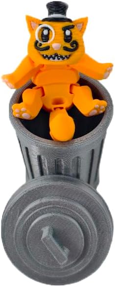 Mr. Bigglesworth Cat & Trashcan - Articulating Fidget - 3D Printed Movable Toy - Fidget Toy - Novelty Gift