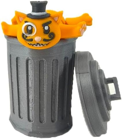 Mr. Bigglesworth Cat & Trashcan - Articulating Fidget - 3D Printed Movable Toy - Fidget Toy - Novelty Gift