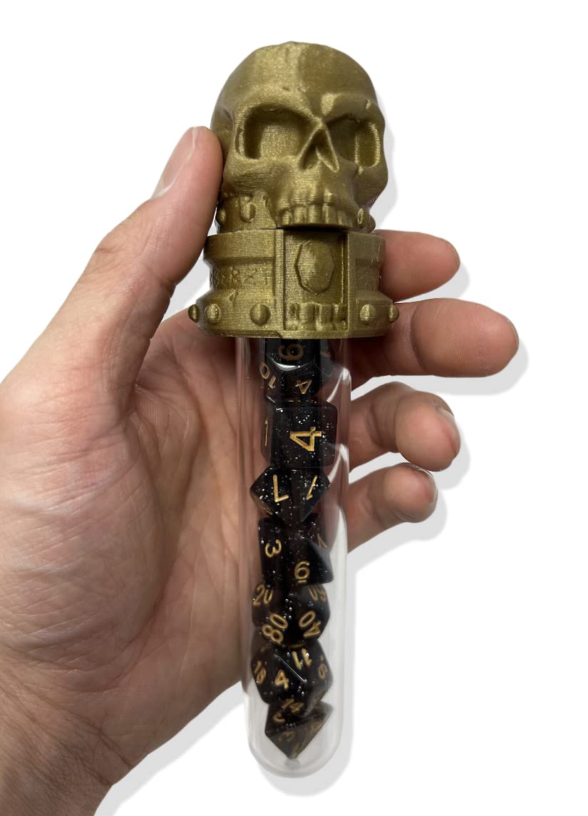 Skull Potion Vial Dice Holder - (Random 7PCS D20 Dice Set Included) - Dice Storage and Display - Tabletop RPG - DND - D&D