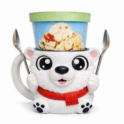 Polar Bear Ice Cream Pint Holder - Original Design - Fits Standard & Ninja-Creami Pints - 2 Spoon Slots - Insulated Cup Sleeve - Reusable Ice Cream Sleeve
