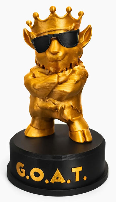 6 Inch Goat Trophy - Greatest of All Time Trophy - Funny Novelty Meme Award - Plastic Trophy for Gifts and Laughs