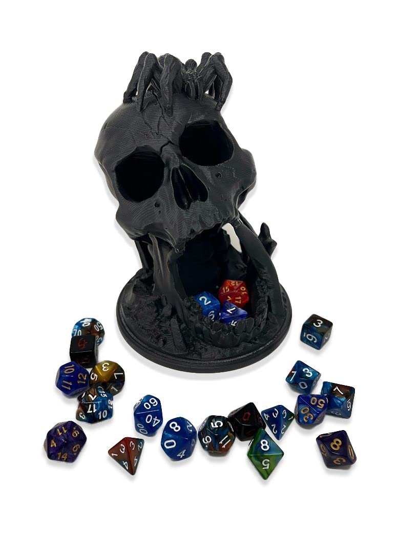 6.5" Skull Dice Tower - Made in USA - (Random 7PCS D20 Dice Set Included) - No Paint Odorless Plastic - Tabletop Roleplaying Game - Dice Roller - DND - D&D