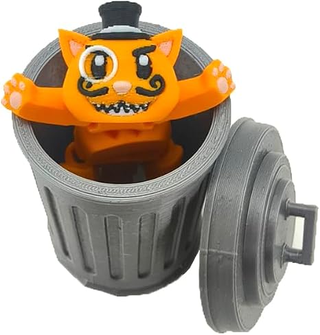 Mr. Bigglesworth Cat & Trashcan - Articulating Fidget - 3D Printed Movable Toy - Fidget Toy - Novelty Gift