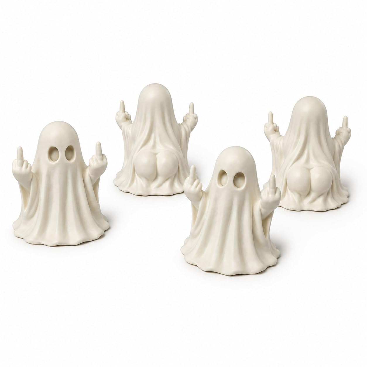 MunnyGrubbers - Funny Middle Finger Ghost Figurines Halloween Decor - 4 Pack