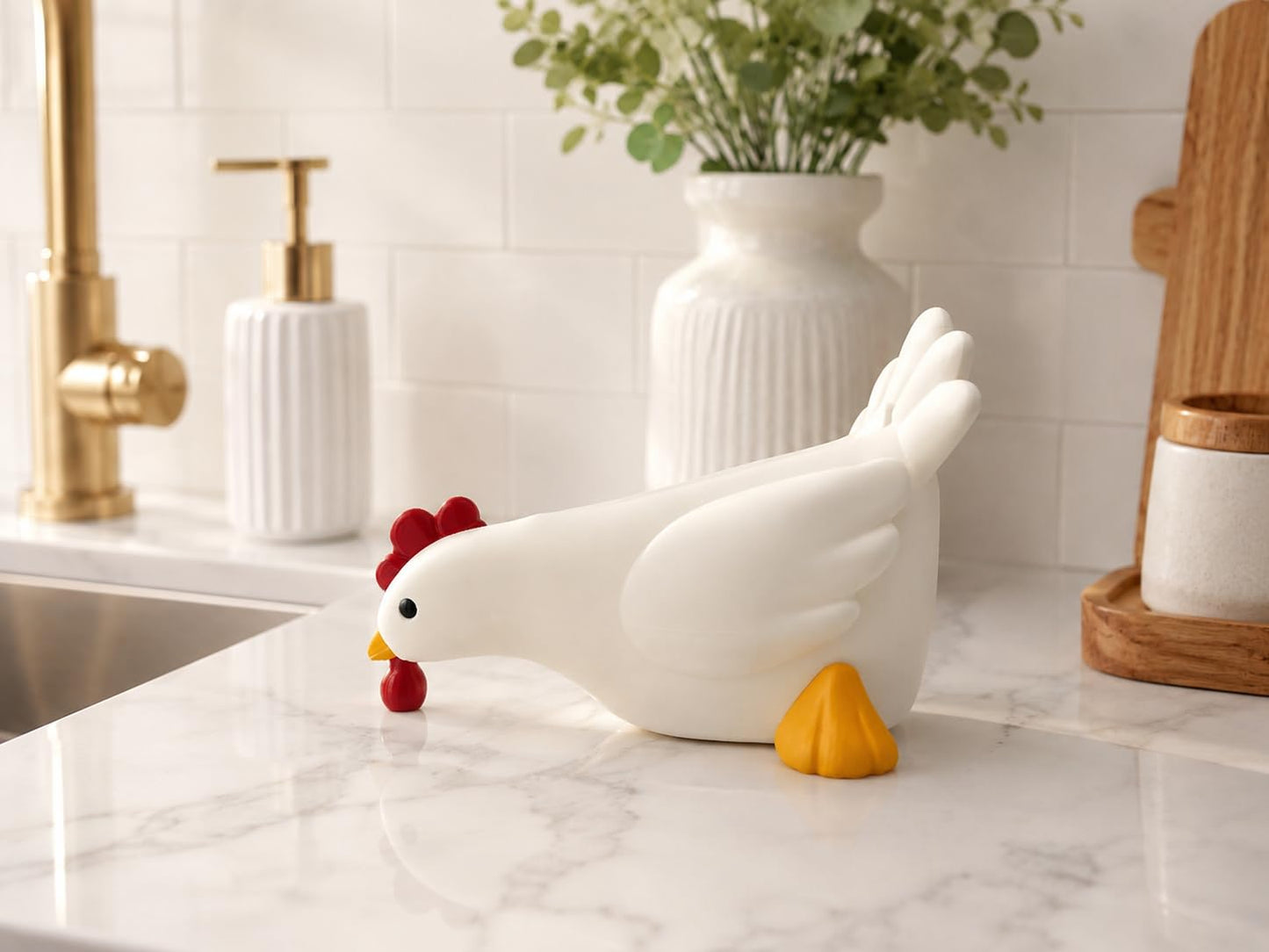 Chicken Soap Dish with Drainage Beak, Plastic Soap Holder with Drain, Soap Dish Container, Dish Soap Tray, Sponge Holder, Soap Tray for Shower, Bathroom, Bar, Kitchen