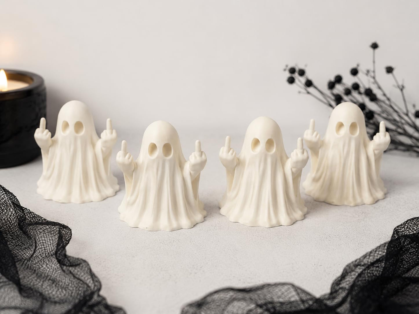 MunnyGrubbers - Funny Middle Finger Ghost Figurines Halloween Decor - 4 Pack