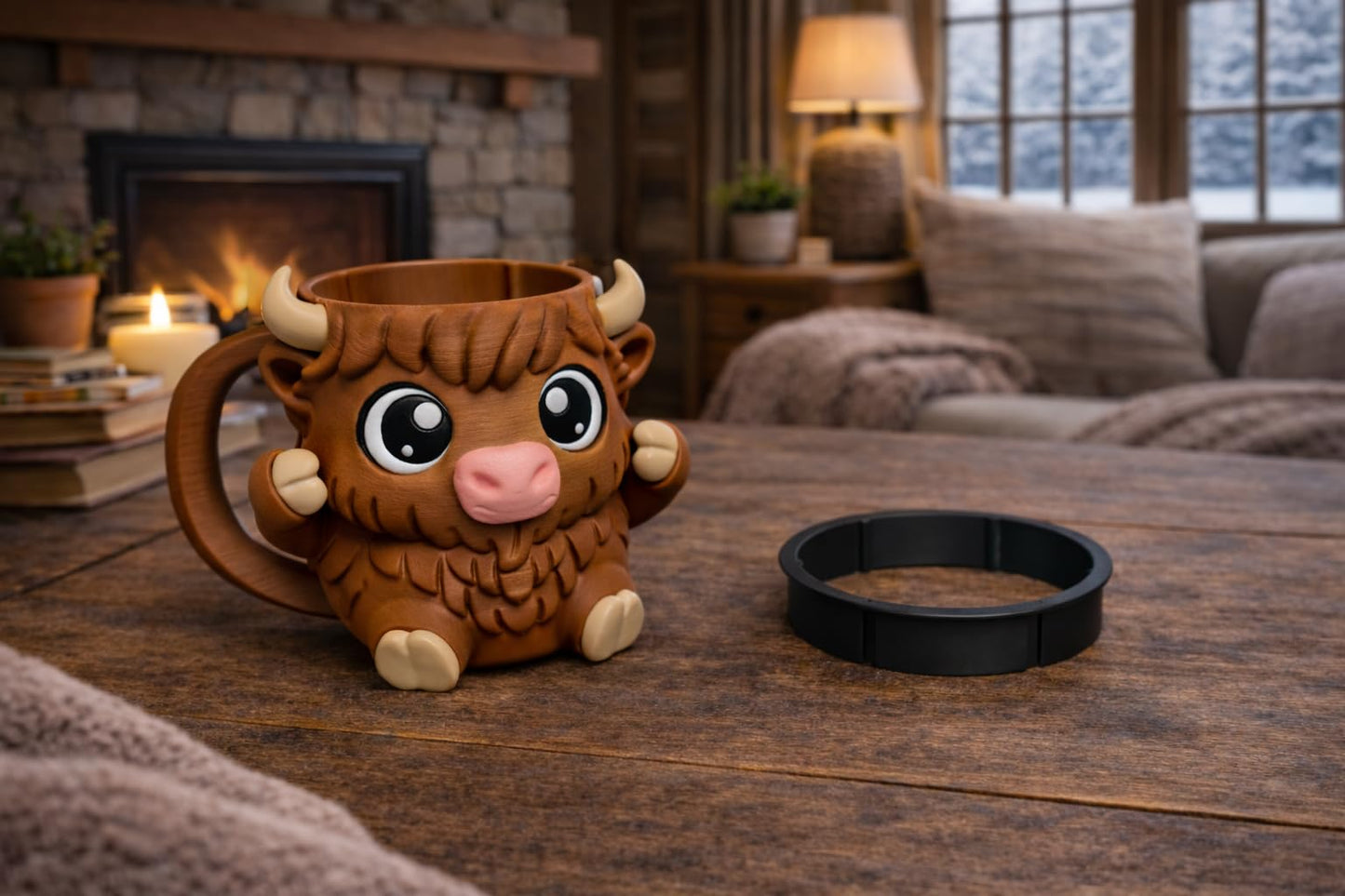 Highland Cow Ice Cream Pint Holder - Original Design - Fits Standard & Ninja-Creami Pints - 2 Spoon Slots - Insulated Cup Sleeve - Reusable Ice Cream Sleeve