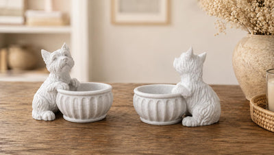 West Highland Terrier Planter 2 Pack, Westie Cute Dog Figurine Plant Pot, Plastic, with Drainage Hole, Home Decor