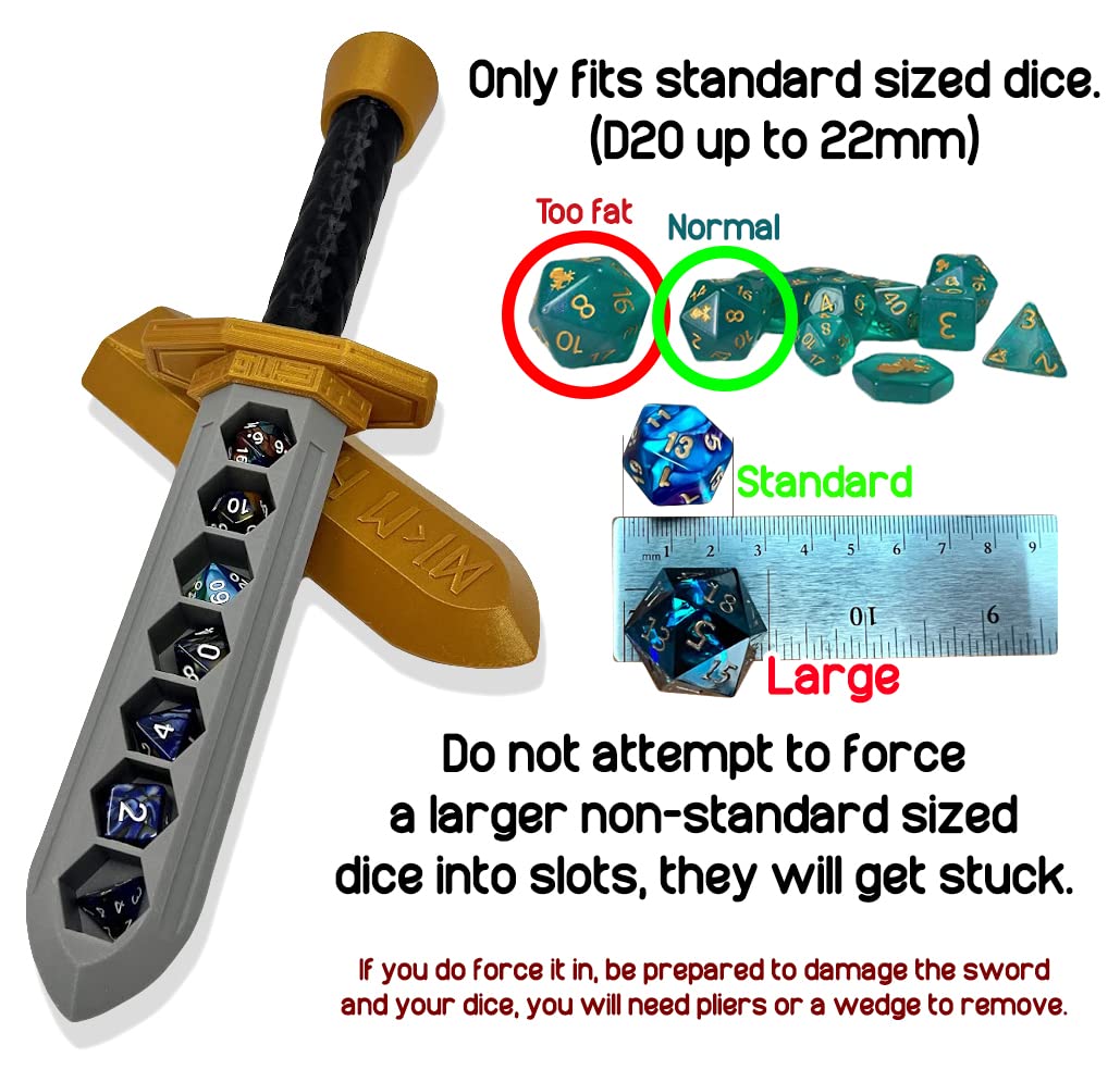 Sword Dagger Dice Holder - (Random 7PCS D20 Dice Set Included) - Custom Polyhedral Dice Storage for Tabletop RPG - Dungeons and Dragons - DND - D&D