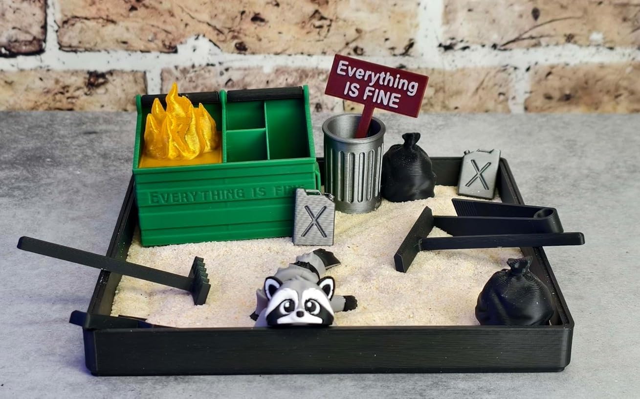 Dumpster Fire Zen Garden - Made in USA - Large 7" x 7" - Fine Sand Included - Desk Accessory Box Garden - Funny Novelty Gift - Fidget Stress Relief