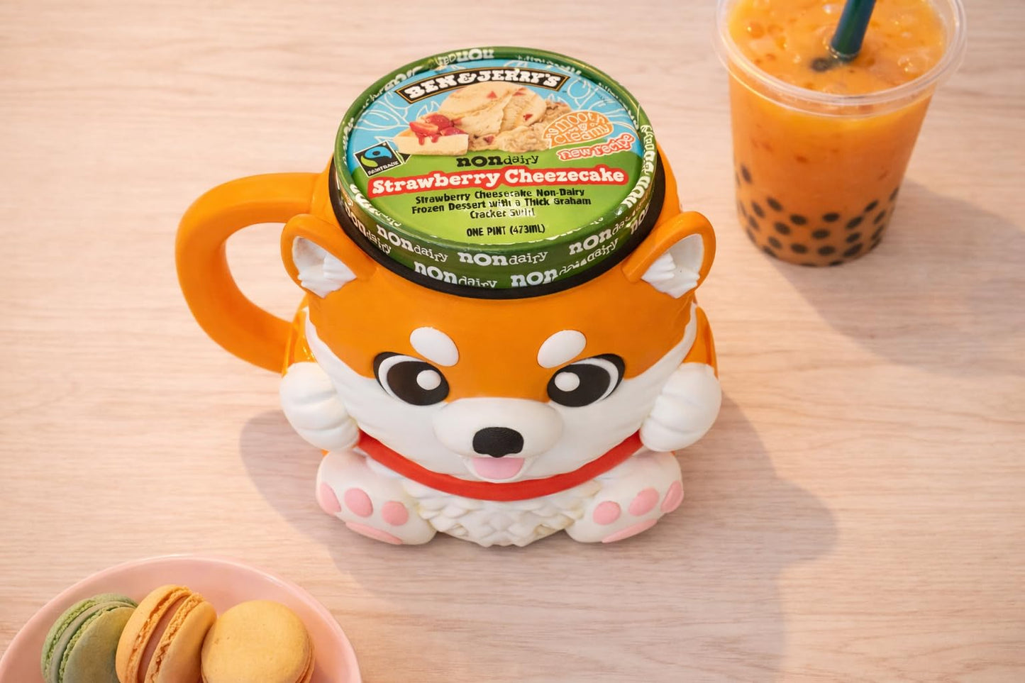 Shiba Doge Ice Cream Pint Holder - Original Design - Fits Standard & Ninja-Creami Pints - 2 Spoon Slots - Insulated Cup Sleeve to keep hands Warm - Reusable Ice Cream Sleeve