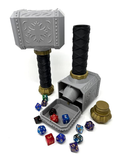 Hammer Dice Tower - (Random 7PCS D20 Dice Set Included) - DiceHolder - DiceRoller - Tabletop RPG Accessory - DND - D&D