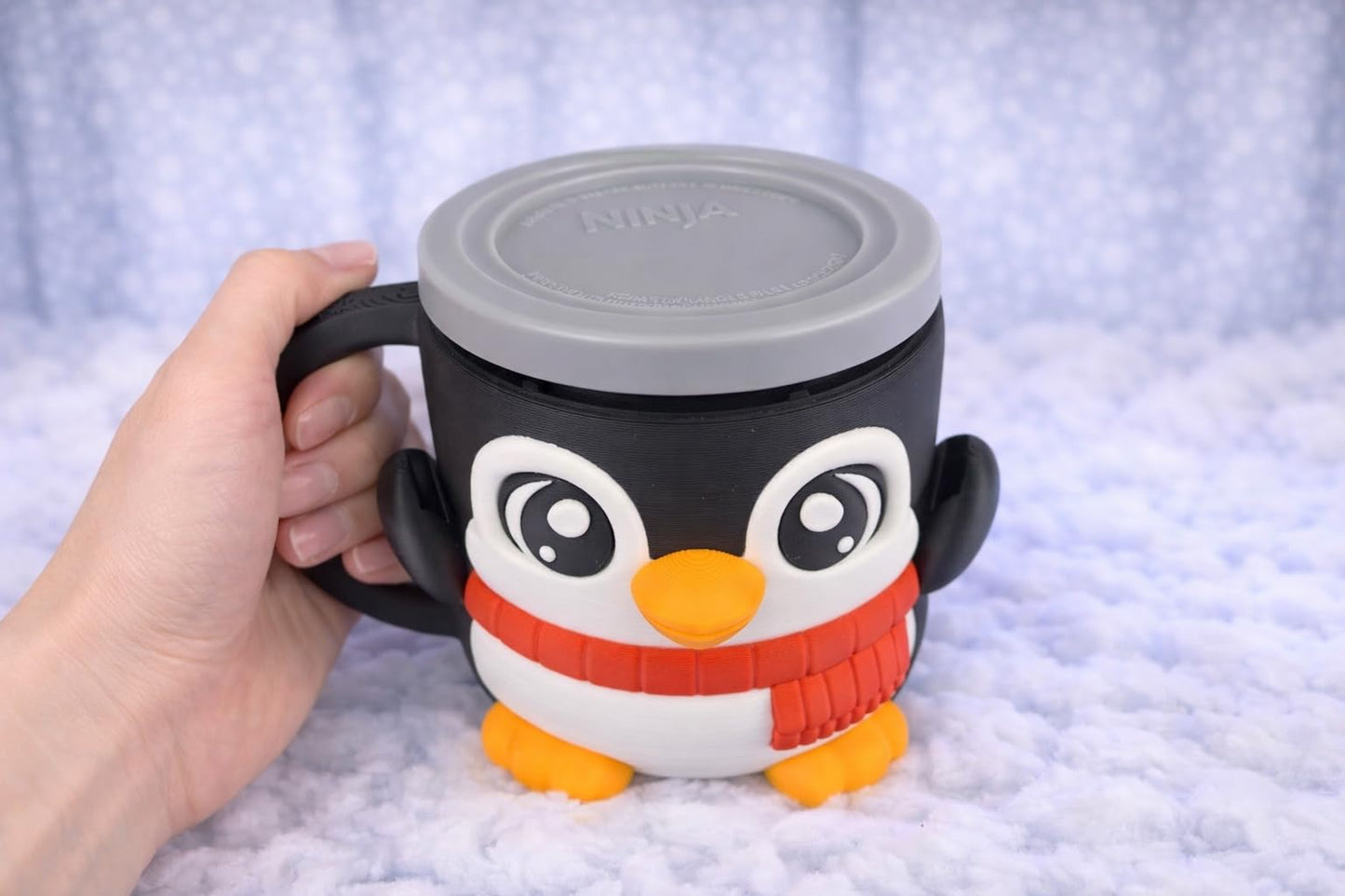 Penguin Ice Cream Pint Holder - Original Design - Fits Standard & Ninja-Creami Pints - 2 Spoon Slots - Insulated Cup Sleeve - Reusable Ice Cream Sleeve