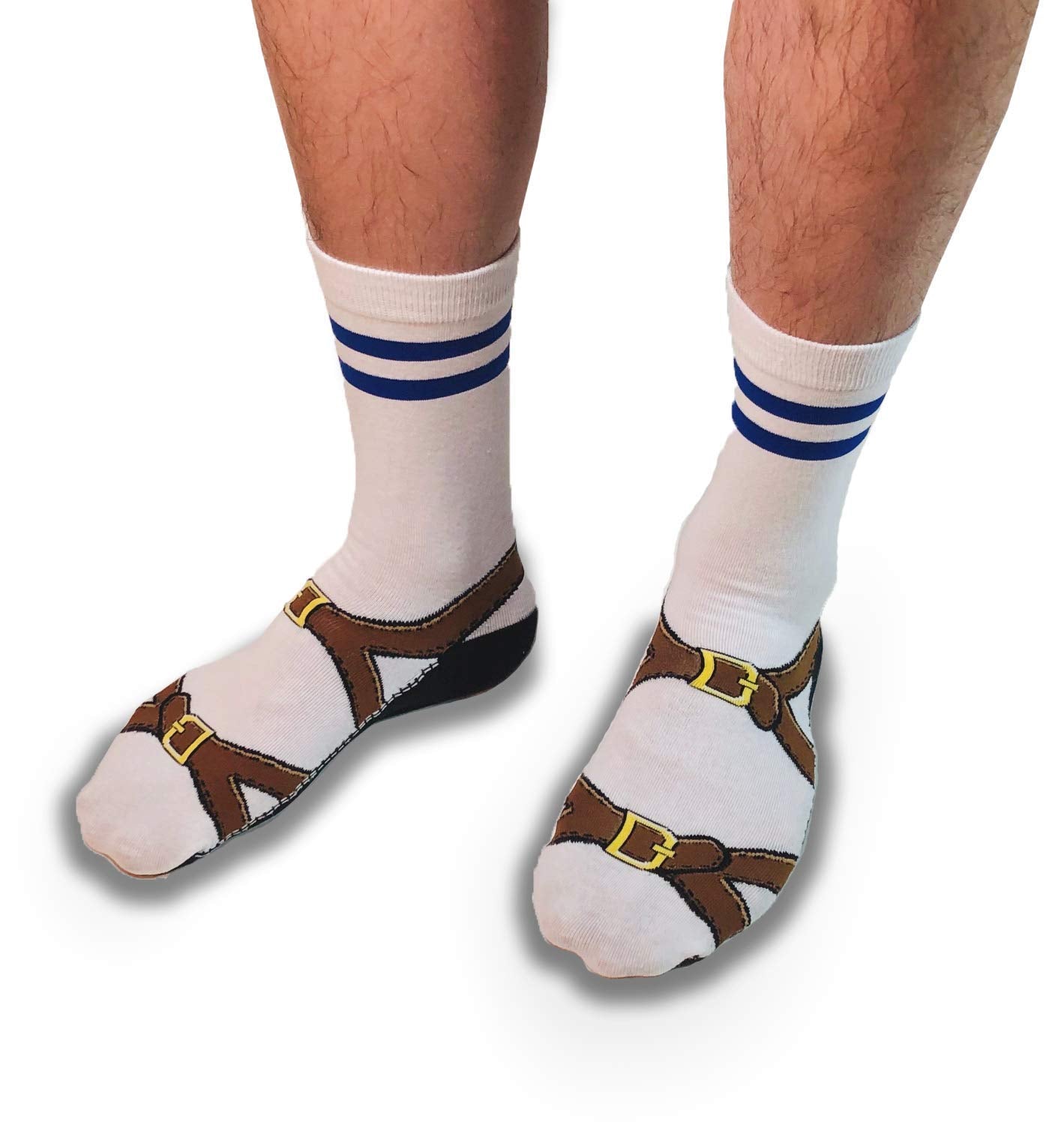 Socks and Sandals - Looks Like You are Wearing Sandals with Socks - Fashion Faux Pas or Pinnacle of Fashion? - Design Woven & Machine Washable - Funny Silly Joke Socks - Sandal Socks
