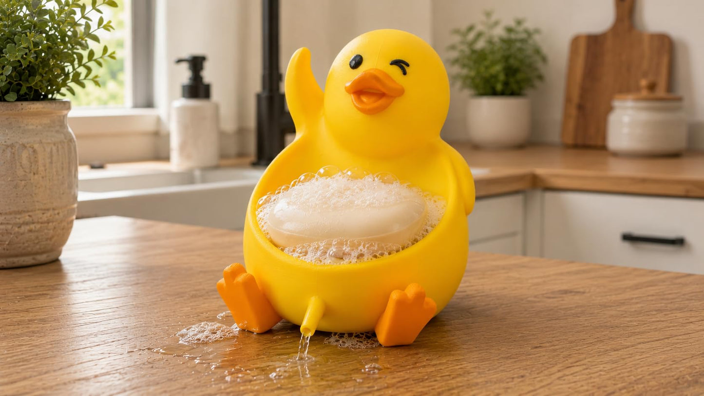 Duck Soap Dish with Drainage Beak, Plastic Soap Holder with Drain, Soap Dish Container, Dish Soap Tray, Sponge Holder, Soap Tray for Shower, Bathroom, Bar, Kitchen