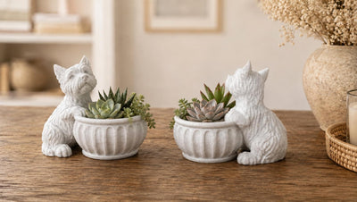 West Highland Terrier Planter 2 Pack, Westie Cute Dog Figurine Plant Pot, Plastic, with Drainage Hole, Home Decor