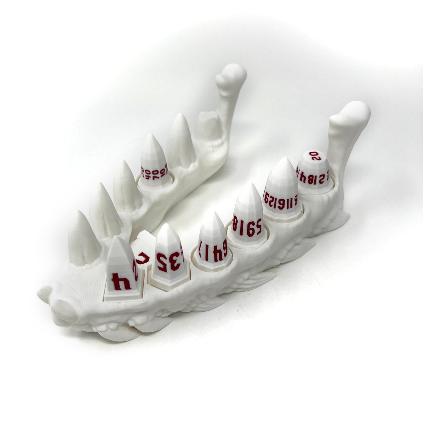 Dragon Fang Dice Set with Jaw Dice Holder - Dragon Teeth Dice - 8 Piece D20 Set with D2 - Tabletop Roleplaying Games - Dungeons and Dragons - DND - D&D