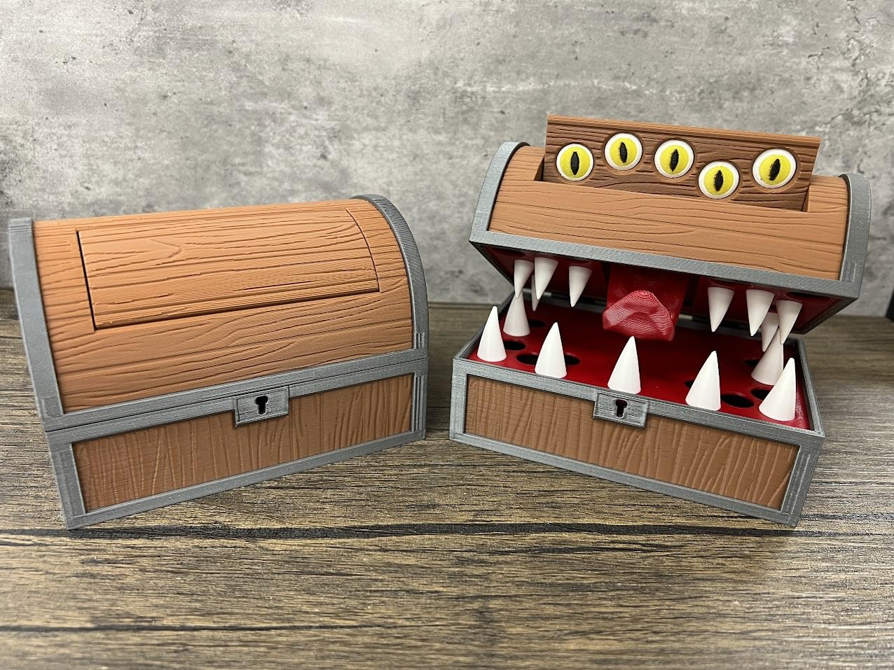 Surprise Mimic Chest - Dice Storage - Paintless Odorless - (Random 7pc D20 Dice Included) - Can hold up to 5 sets of dice - DnD -D&D - Dungeons and Dragons