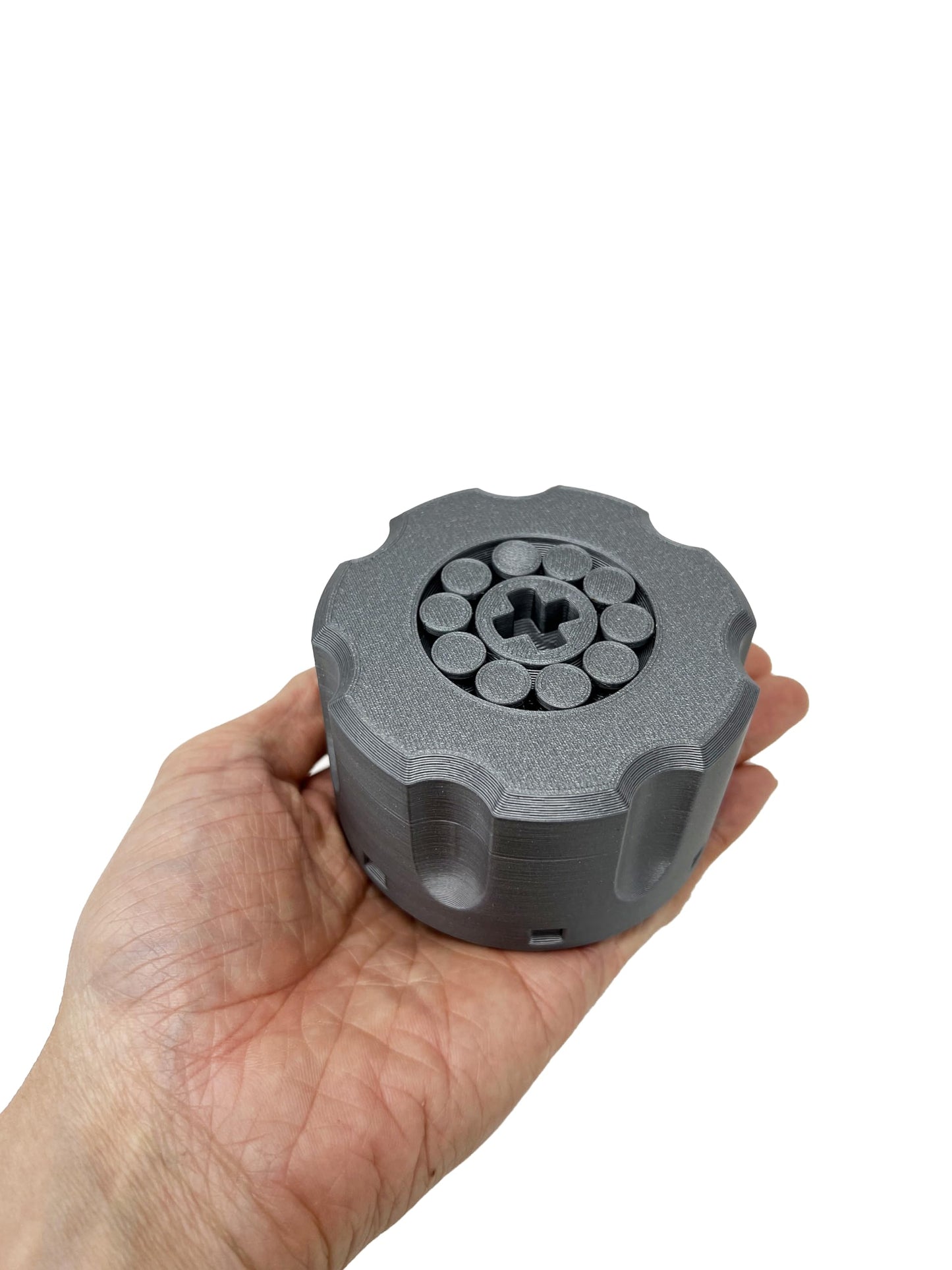 Plastic Bullet Dice 7 Pc D20 Set with Spinning Revolver Cylinder - Fidget Spinner - Cyberpunk Style Dice for Warhammer, DND, Sci-Fi, War, or Crime Theme Tabletop Games