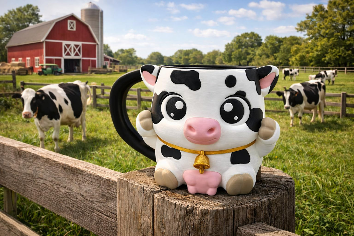Farm Cow Ice Cream Pint Holder - Fits Standard & Ninja-Creami Pints - 2 Spoon Slots - Insulated Cup Sleeve to keep hands Warm - Reusable Ice Cream Sleeve