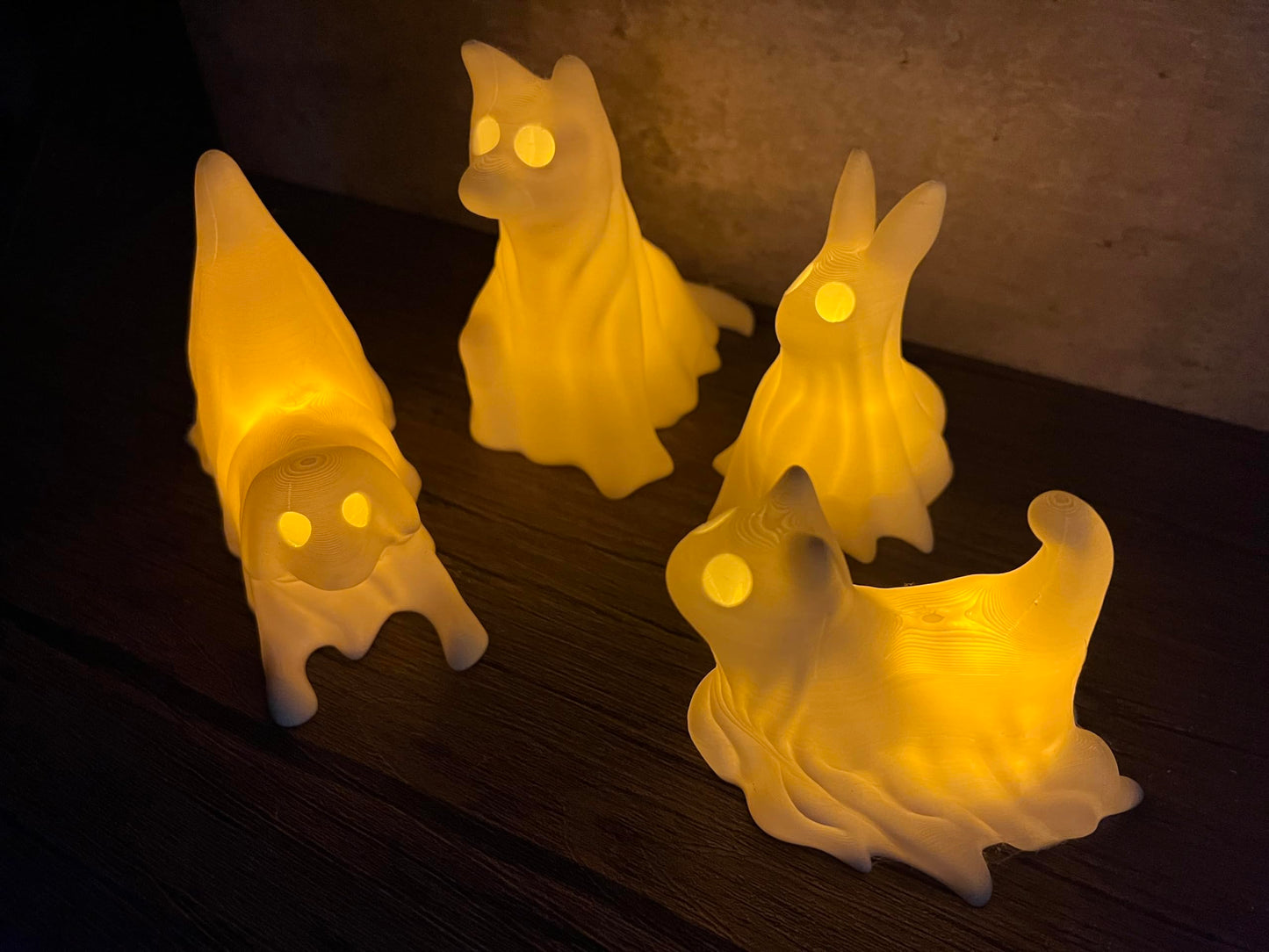 4 Pack Glowing Ghost Dog With LED Tea Lights - Includes Bunny & Cat - Halloween Home Decor - Office Desk - LED Night Light - Spooky
