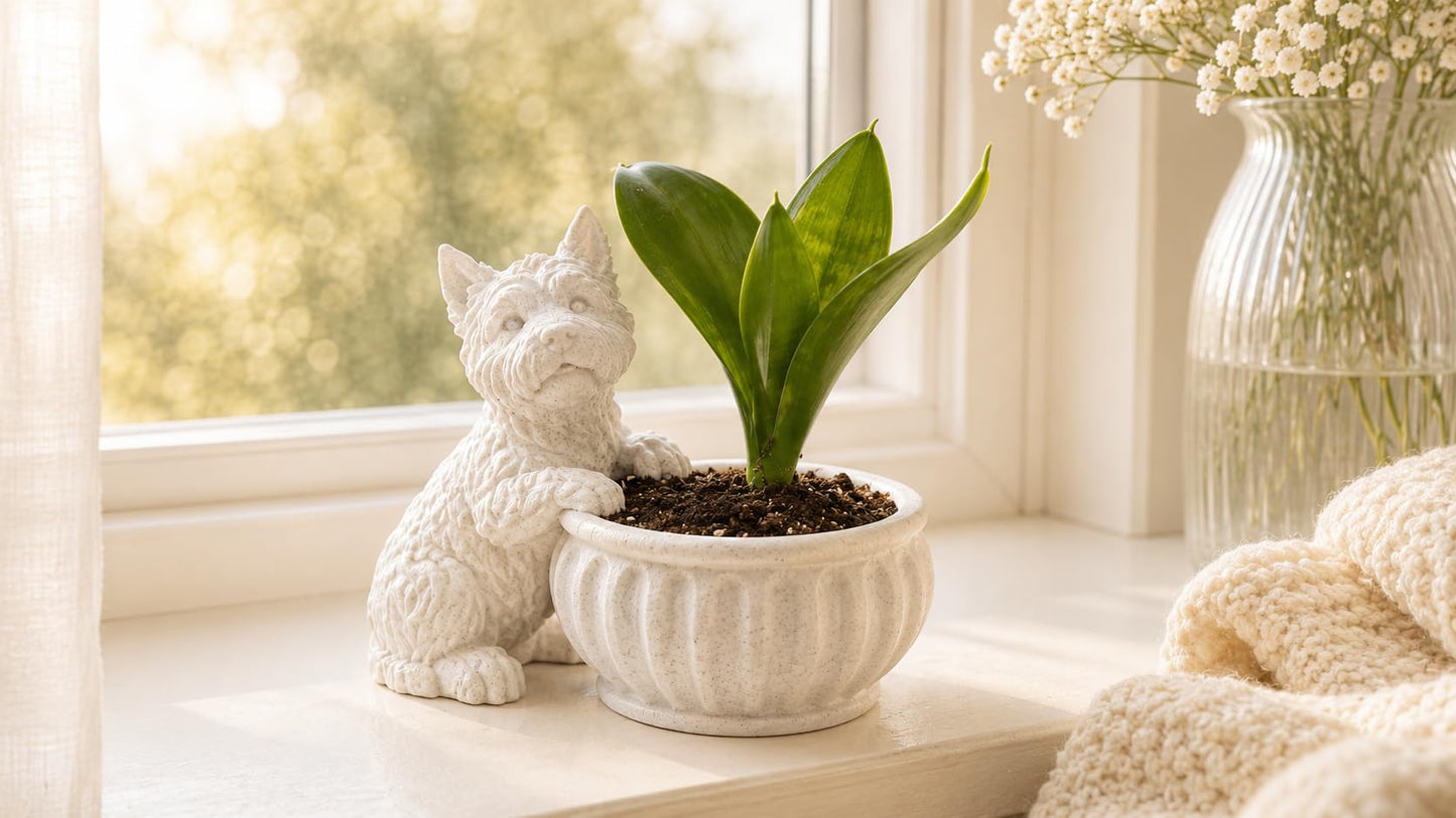 West Highland Terrier Planter 2 Pack, Westie Cute Dog Figurine Plant Pot, Plastic, with Drainage Hole, Home Decor