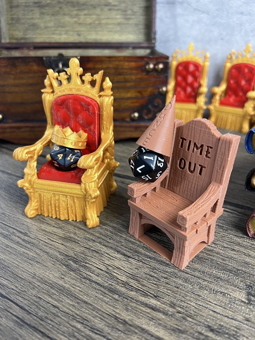 Dice Jail Cage - Time Out Chair & Dunce Hat - Chair of Shame - Crit Crown & Lucky Throne - (Random 7PC D20 Dice Set Included) - Gift for Dungeons and Dragons - DND - D&D