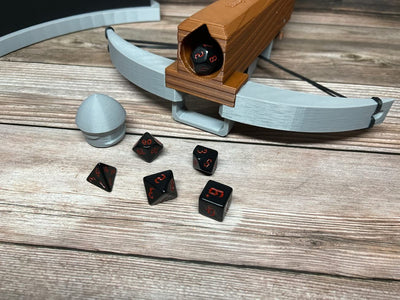 Crossbow Dice Roller - (Dark Brown) - (Random 7PCS D20 Dice Set Included) - Tabletop RPG - Dice Holder - Dice Popper - Dice Tower - Dungeons and Dragons - DND - D&D