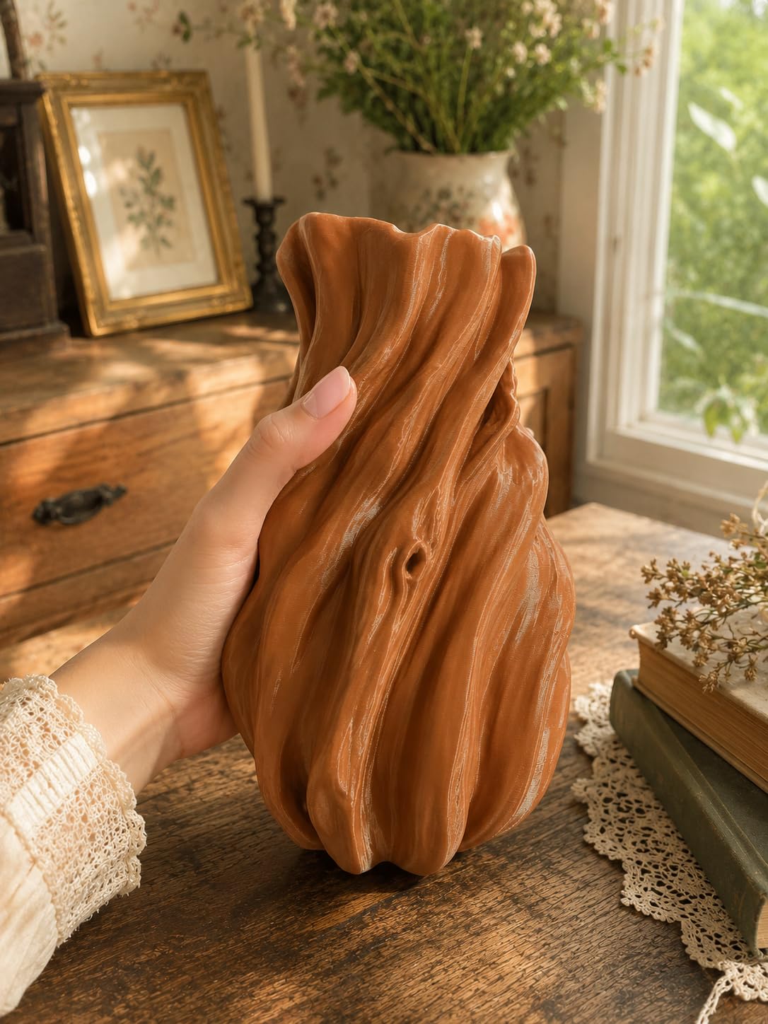 Twisted Tree Trunk Flower Vase, Plastic, Not Waterproof, Decorative Dry or Faux Floral Display, Durable Sculpted Design