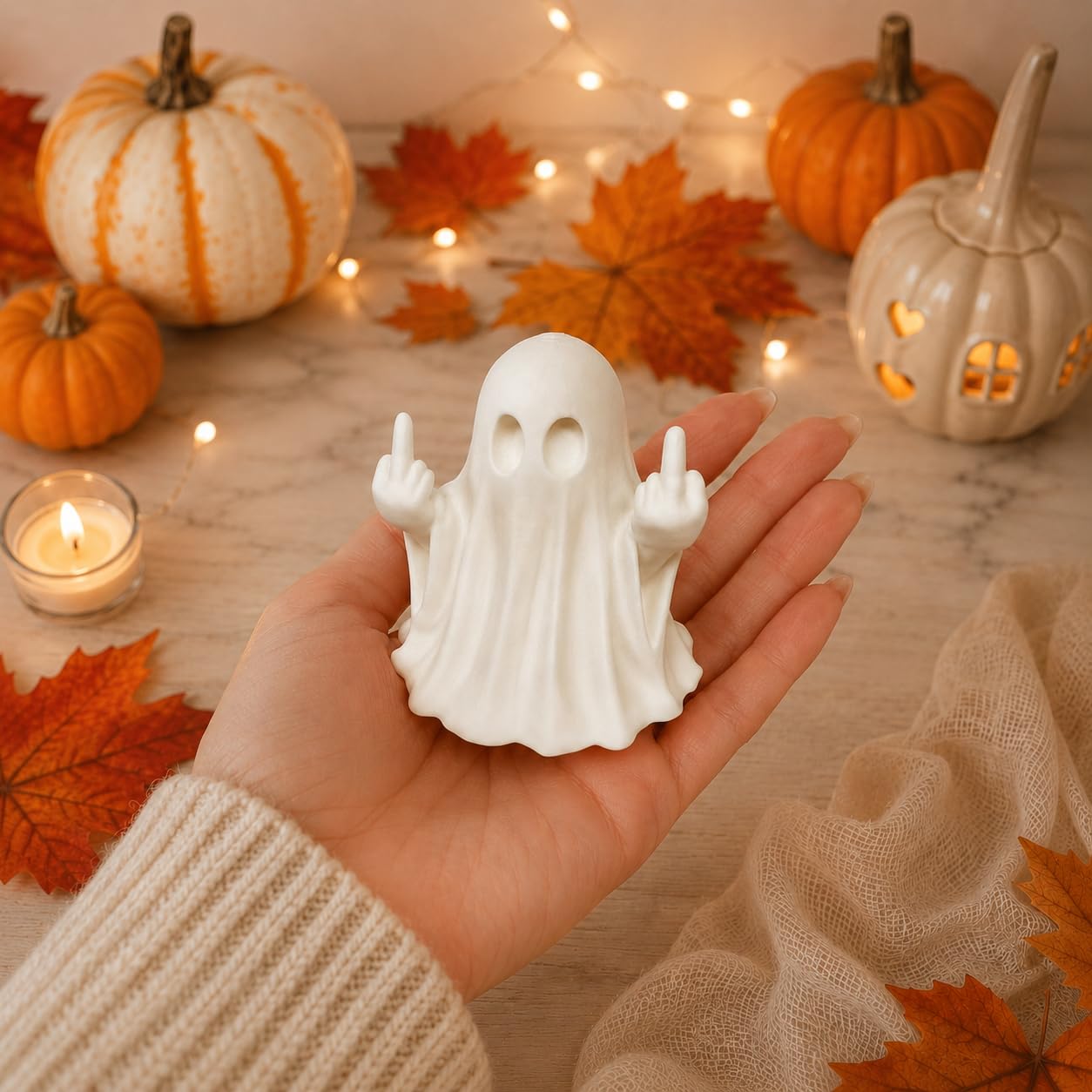 MunnyGrubbers - Funny Middle Finger Ghost Figurines Halloween Decor - 4 Pack
