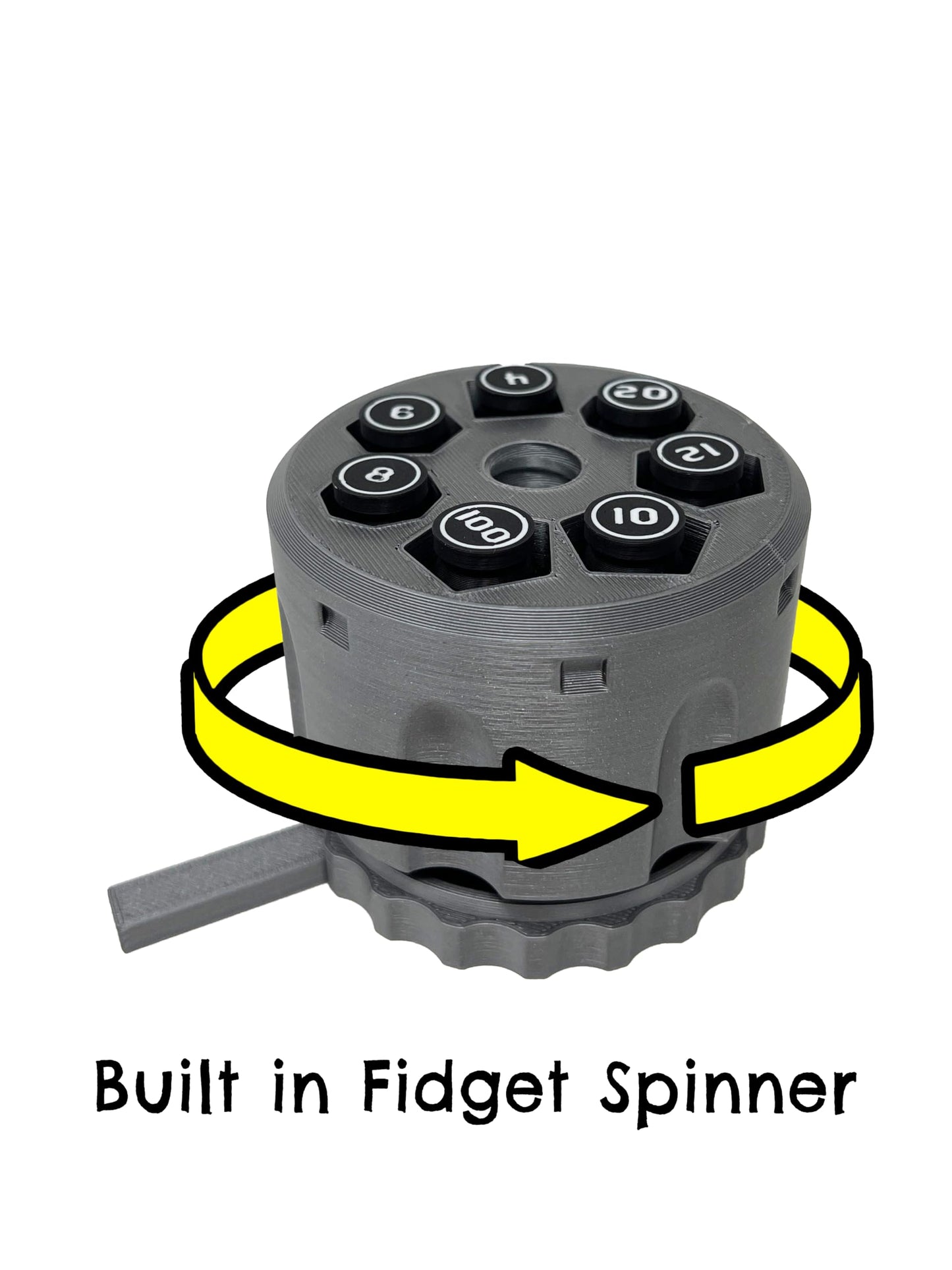 Plastic Bullet Dice 7 Pc D20 Set with Spinning Revolver Cylinder - Fidget Spinner - Cyberpunk Style Dice for Warhammer, DND, Sci-Fi, War, or Crime Theme Tabletop Games
