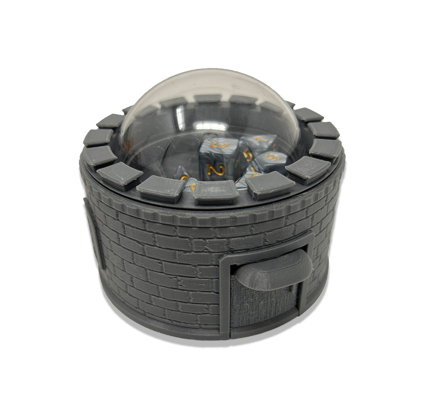 Castle Dice Popper V2 - Dice Jail - for TTRPG & Board Games - (Random 7PCS D20 Dice Set Included) - Dice Roller, Tower, Holder - Dungeons and Dragons, DND