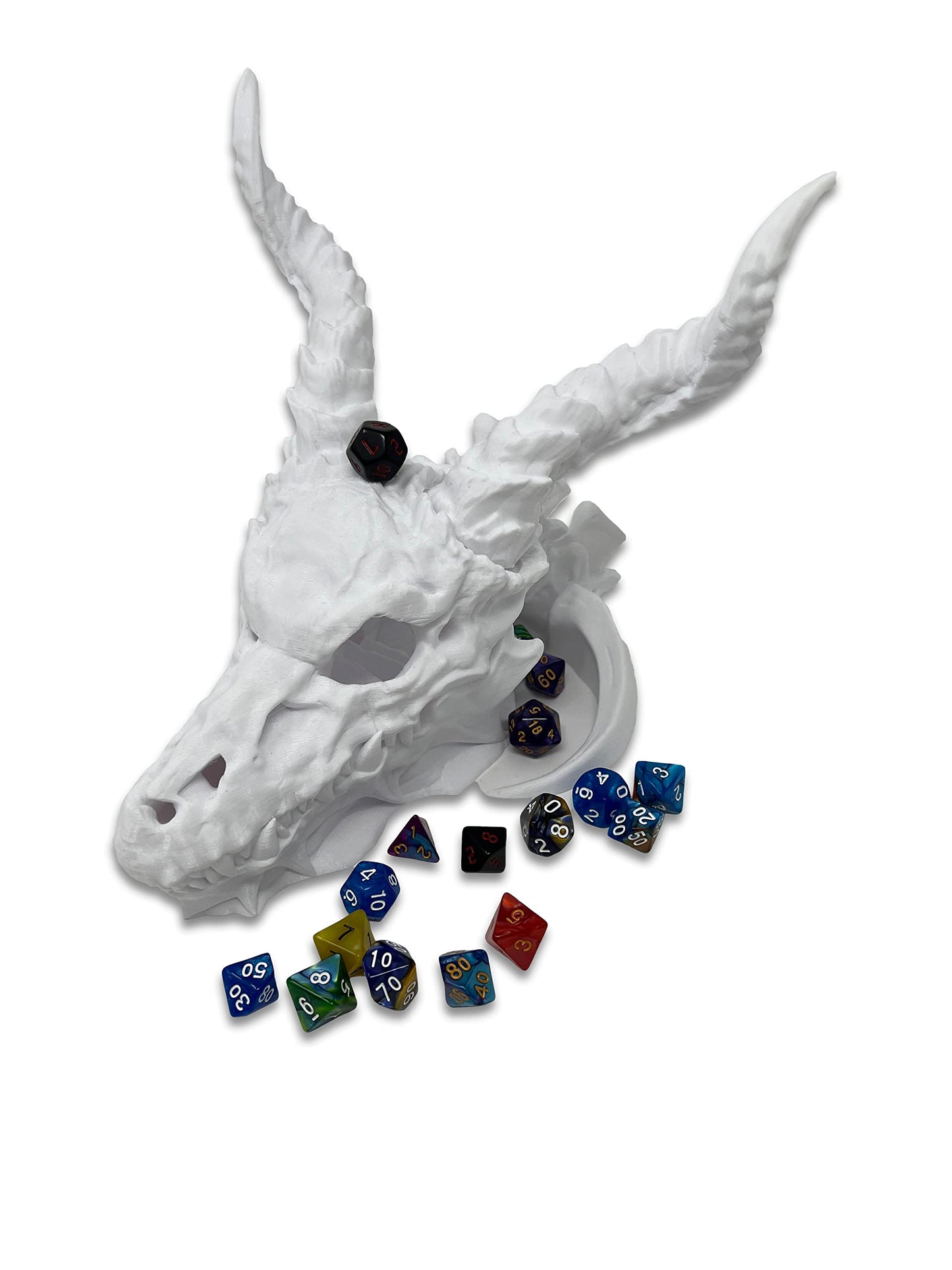 Dragon Skull - (Random 7PCS D20 Dice Set Included) - No Paint Odorless Plastic - Tabletop Roleplaying Game - Dice Roller - Dungeons and Dragons - DND - D&D