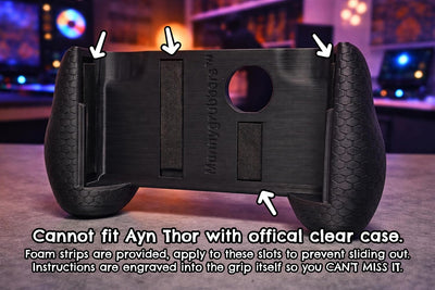 AYN Thor Compatible Ergonomic Grip with Stylus Holder - Includes Extendable 4 inch Stylus & Snap-on Trigger Upgrade - Thor Grip with Foam Inserts - Made in USA