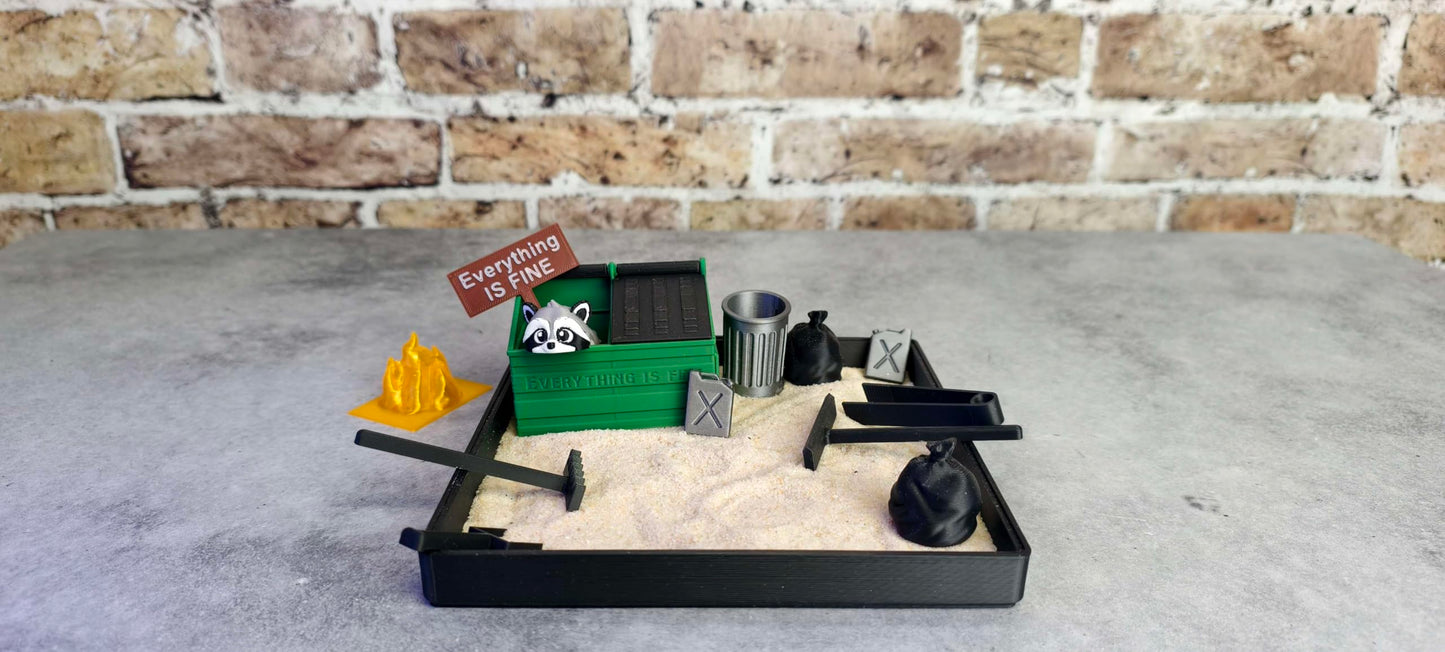 Dumpster Fire Zen Garden - Made in USA - Large 7" x 7" - Fine Sand Included - Desk Accessory Box Garden - Funny Novelty Gift - Fidget Stress Relief