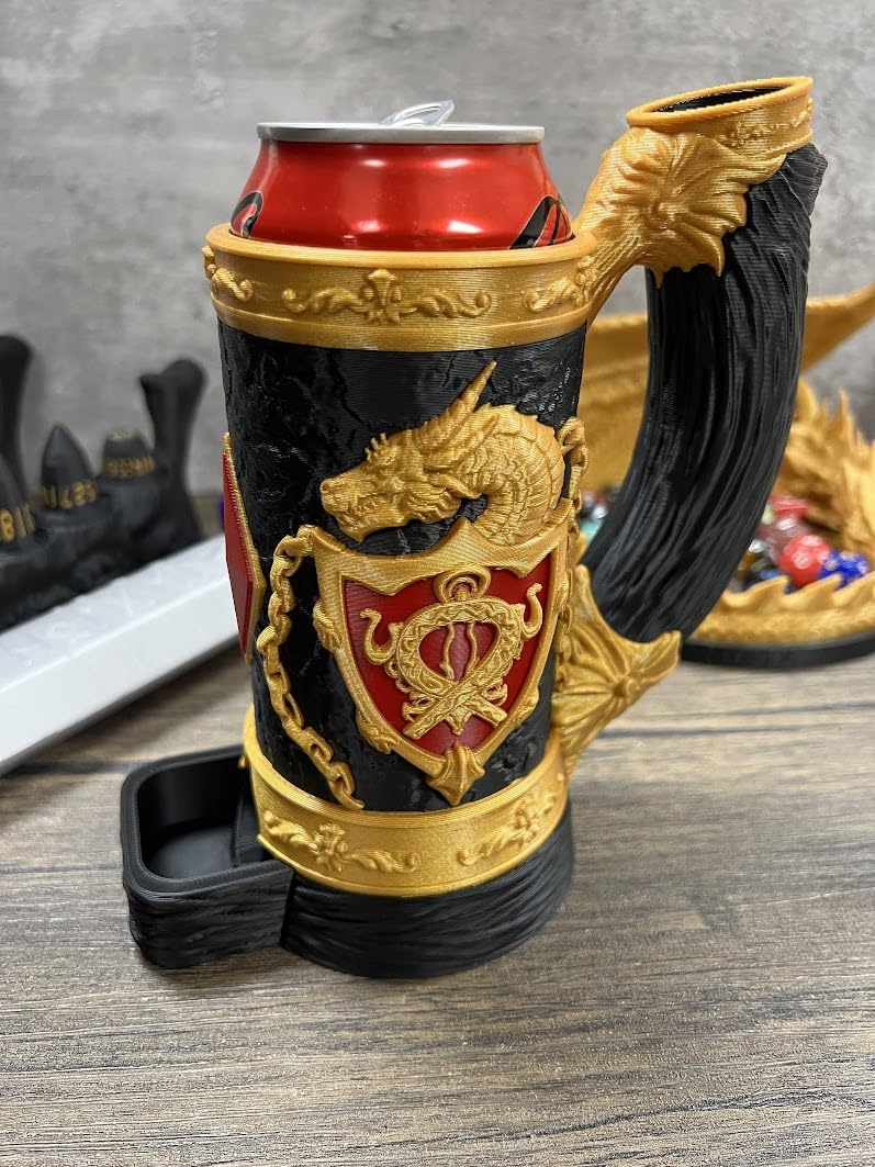 Dragon Mug Dice Tower with Tray - No Paint Odorless Insulated Cup Can Dice Tower - (Random 7PCS D20 Dice Set Included) - Dungeons and Dragons - DND Gift