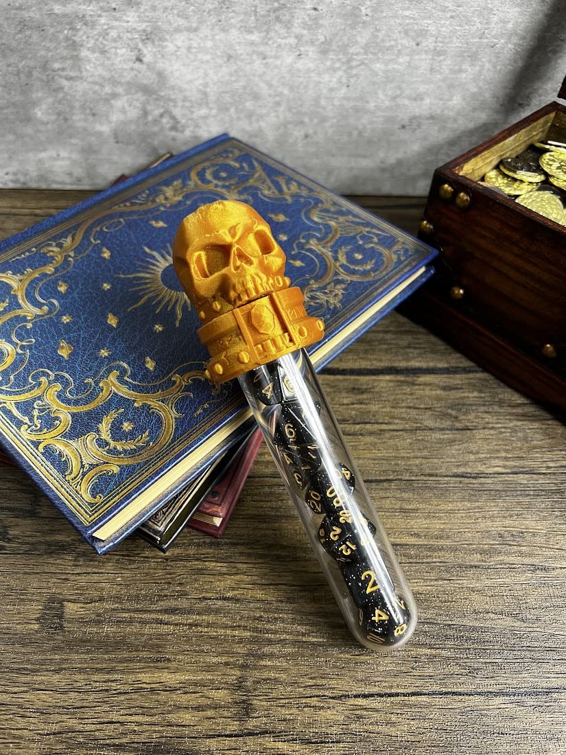 Skull Potion Vial Dice Holder - (Random 7PCS D20 Dice Set Included) - Dice Storage and Display - Tabletop RPG - DND - D&D