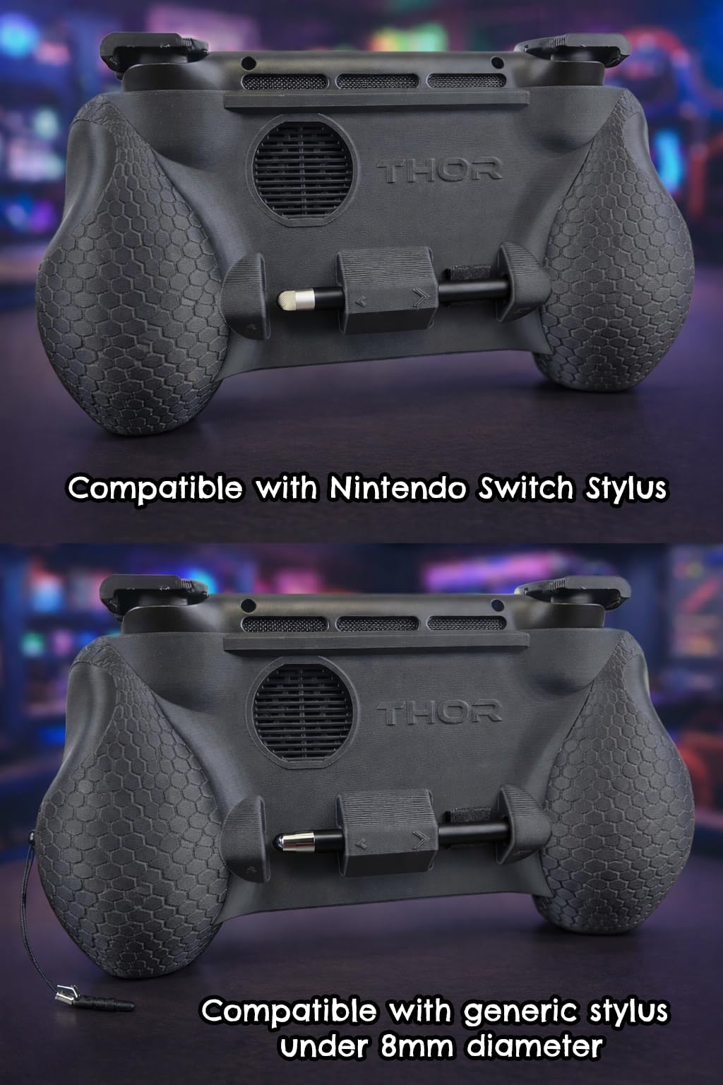 AYN Thor Compatible Ergonomic Grip with Stylus Holder - Includes Extendable 4 inch Stylus & Snap-on Trigger Upgrade - Thor Grip with Foam Inserts - Made in USA