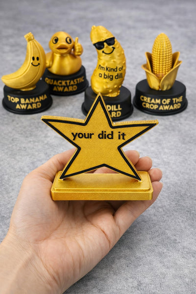 Combo Pack 6A - 4 Inch Funny Novelty Meme Award - Plastic Trophy for Gifts and Laughs