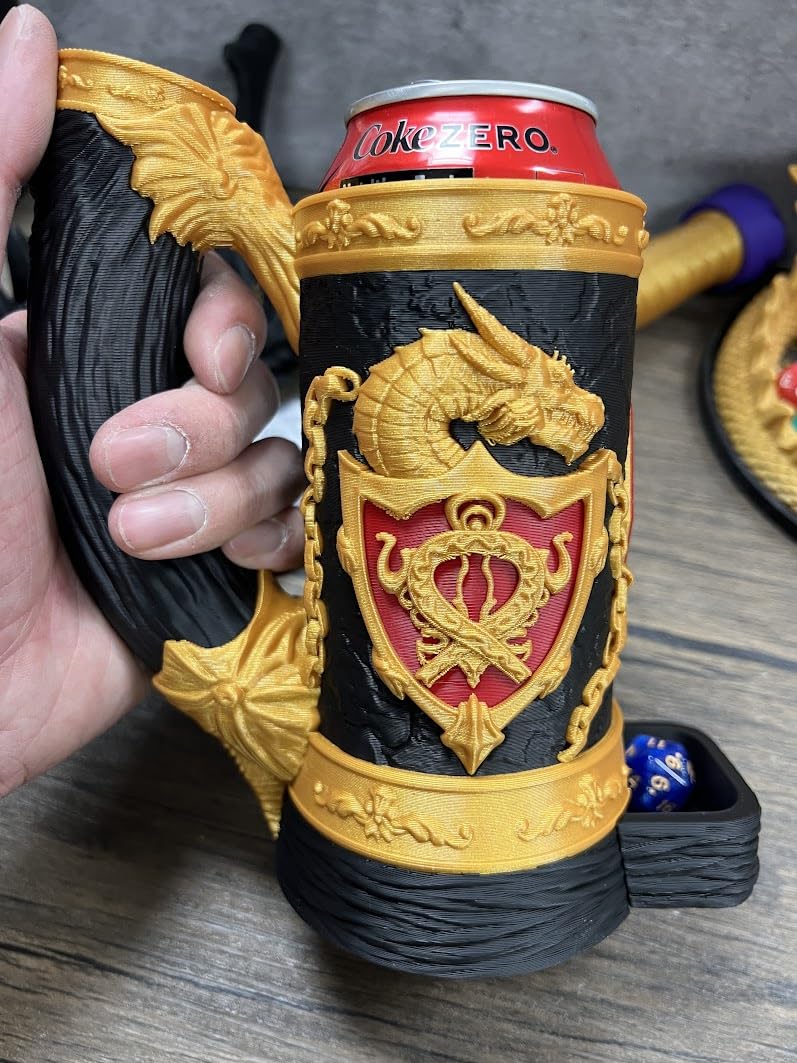 Dragon Mug Dice Tower with Tray - No Paint Odorless Insulated Cup Can Dice Tower - (Random 7PCS D20 Dice Set Included) - Dungeons and Dragons - DND Gift