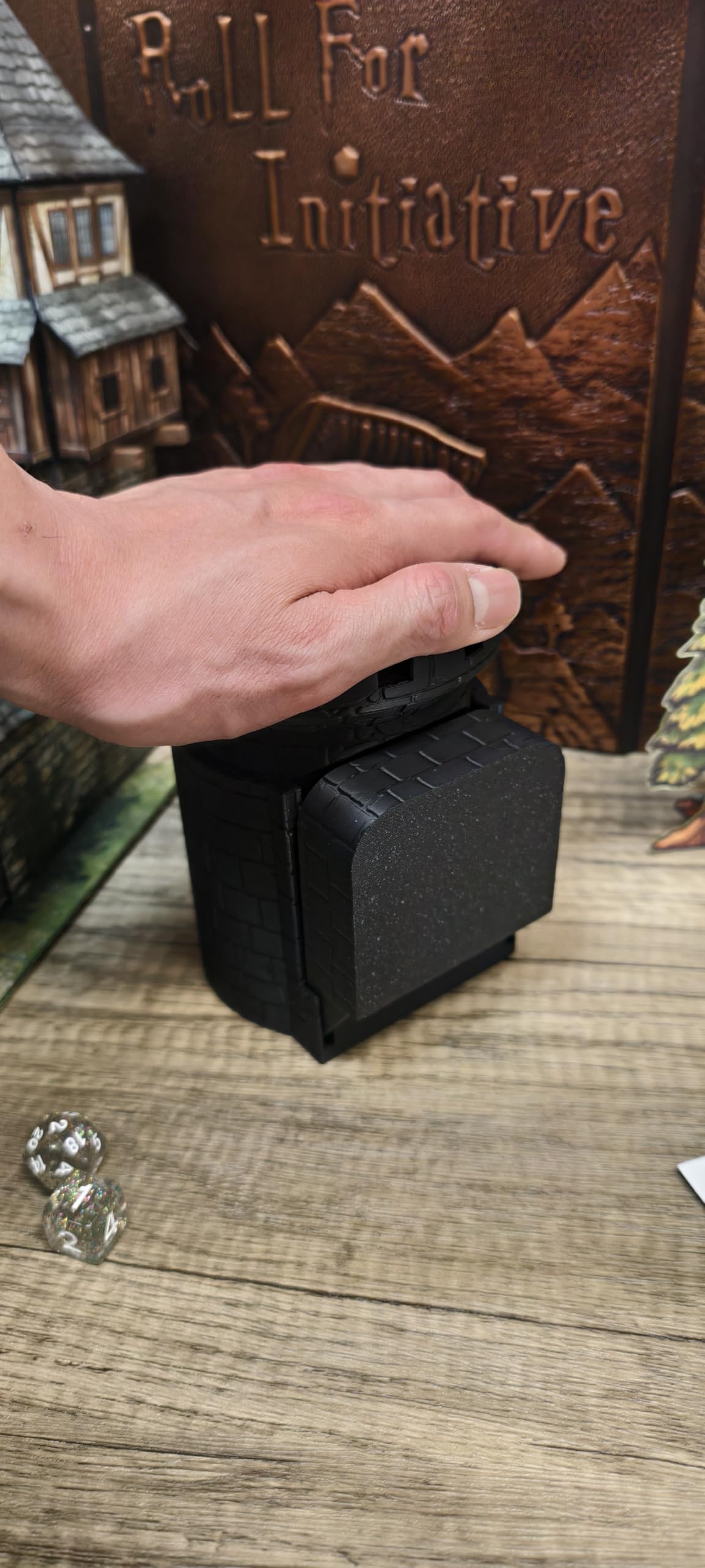 Auto Reloading Dice Tower - (7pc D20 Random Dice Included) - Castle Design - Self Loading Dice Tower - Lever Action Dice Tower - Dungeons and Dragons - DND