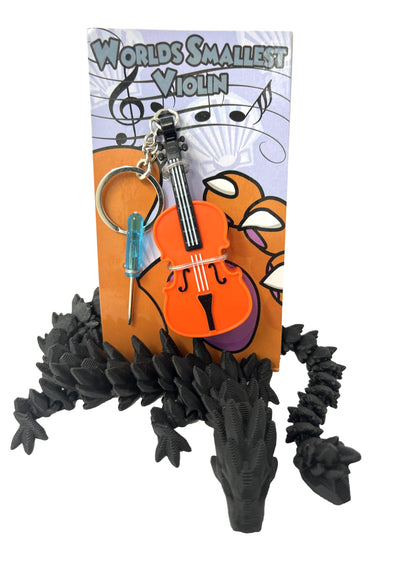 Mystery Fidget Dragon & Original World's Smallest Violin Toy Keychain With Playable Sad Music - Mini Tiny Violin Keychain with Sound - Novelty Gift Toys